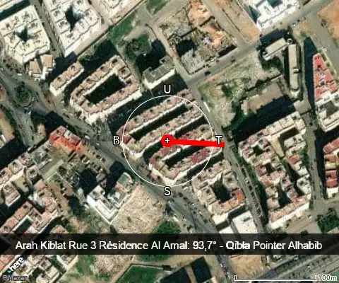 peta arah kiblat Rue 3 Résidence Al Amal: 93,7°