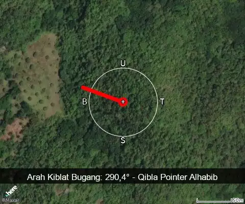 peta arah kiblat Bugang: 290,4°