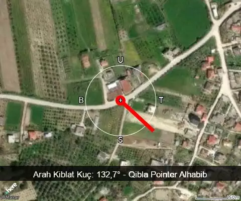 peta arah kiblat Kuç: 132,7°