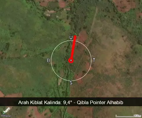 peta arah kiblat Kalinda: 9,4°