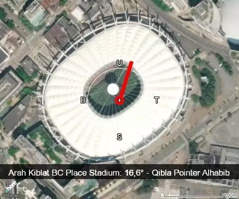 peta arah kiblat BC Place Stadium: 16,6°