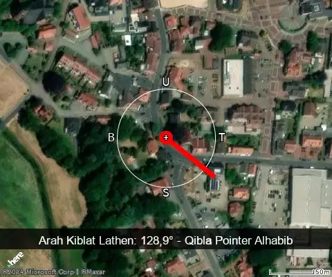 peta arah kiblat Lathen: 128,9°