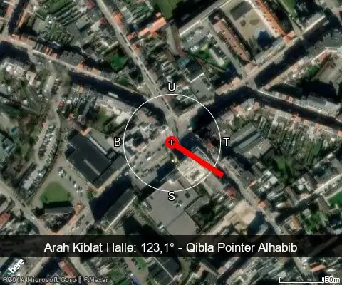 peta arah kiblat Halle: 123,1°