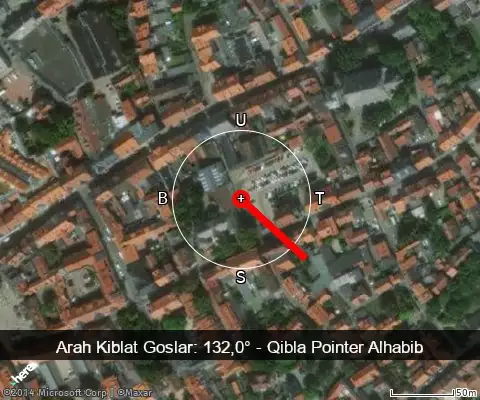 peta arah kiblat Goslar: 132,0°