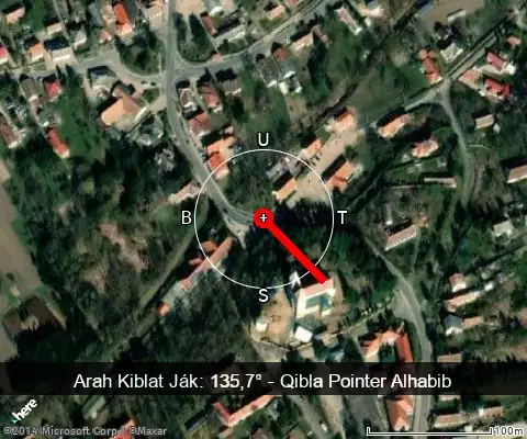 peta arah kiblat Ják: 135,7°