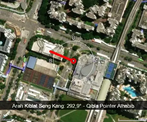 peta arah kiblat Seng Kang: 292,9°
