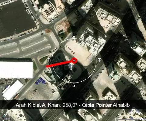 peta arah kiblat Al Khan: 258,0°