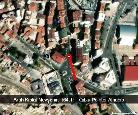 peta arah kiblat Nevşehir: 164,1°