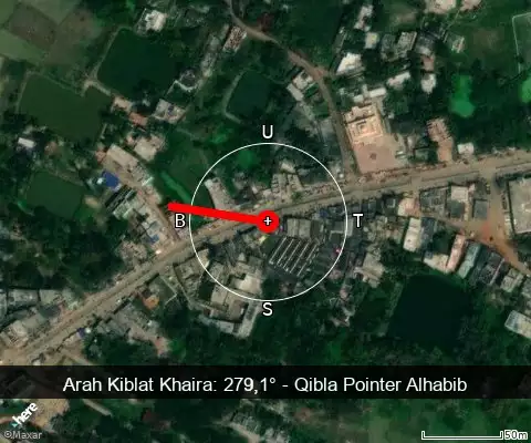 peta arah kiblat Khaira: 279,1°