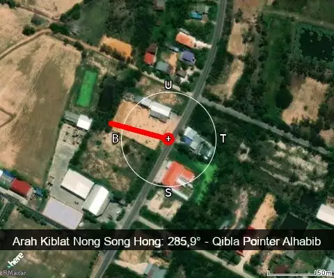 peta arah kiblat Nong Song Hong: 285,9°