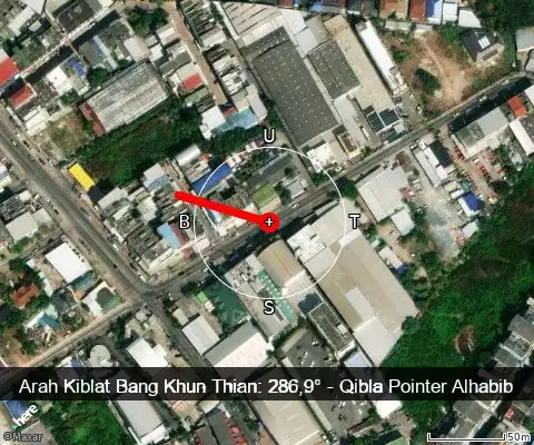 peta arah kiblat Bang Khun Thian: 286,9°