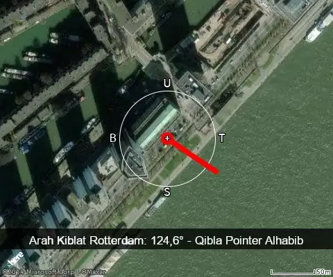 peta arah kiblat Rotterdam: 124,6°