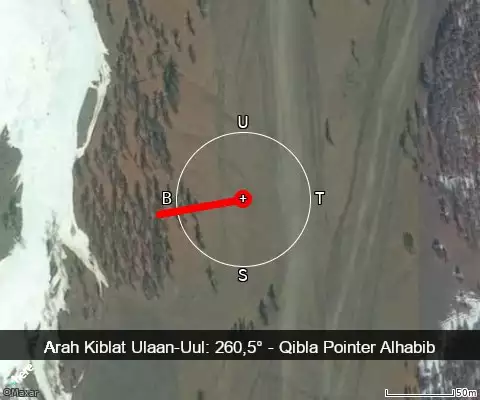 peta arah kiblat Ulaan-Uul: 260,5°