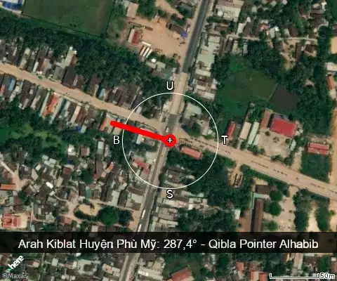 peta arah kiblat Huyện Phù Mỹ: 287,4°