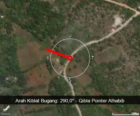 peta arah kiblat Bugang: 290,0°