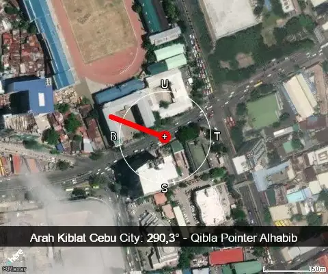 peta arah kiblat Cebu City: 290,3°