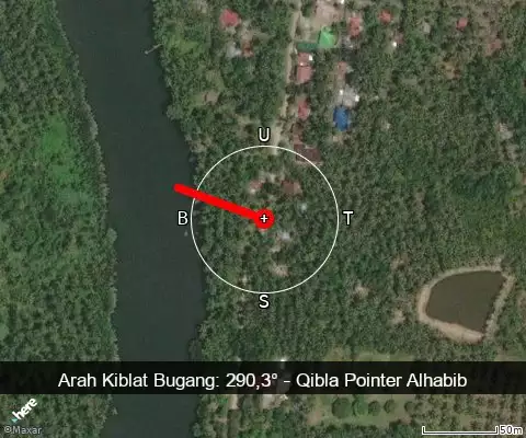 peta arah kiblat Bugang: 290,3°