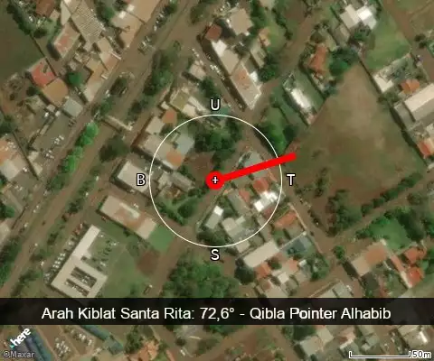 peta arah kiblat Santa Rita: 72,6°