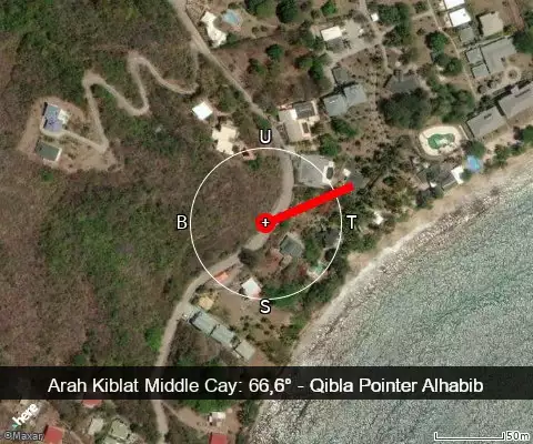 peta arah kiblat Middle Cay: 66,6°