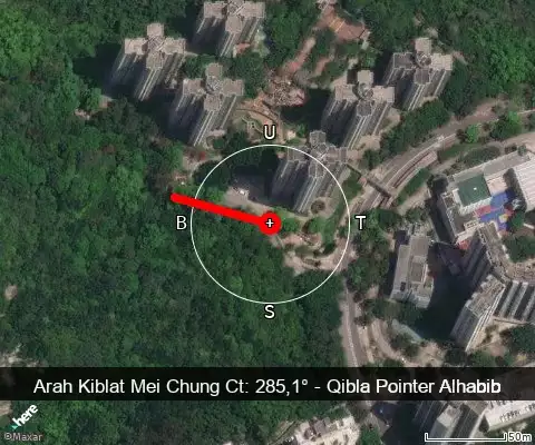 peta arah kiblat Mei Chung Ct: 285,1°