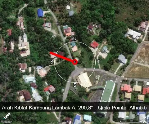 peta arah kiblat Kampung Lambak A: 290,8°