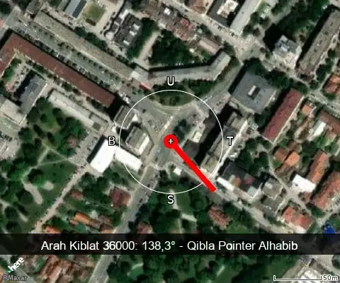 peta arah kiblat 36000: 138,3°