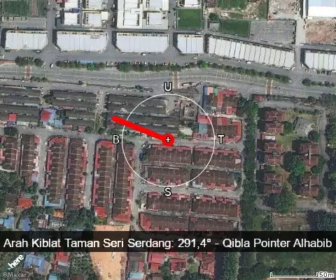 peta arah kiblat Taman Seri Serdang: 291,4°