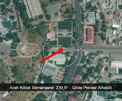 peta arah kiblat Samarqand: 239,9°