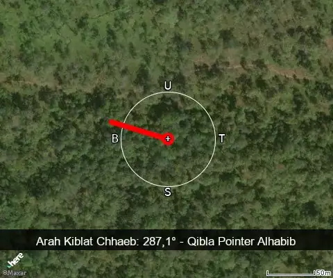 peta arah kiblat Chhaeb: 287,1°