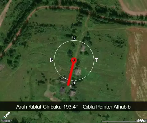 peta arah kiblat Chibaki: 193,4°