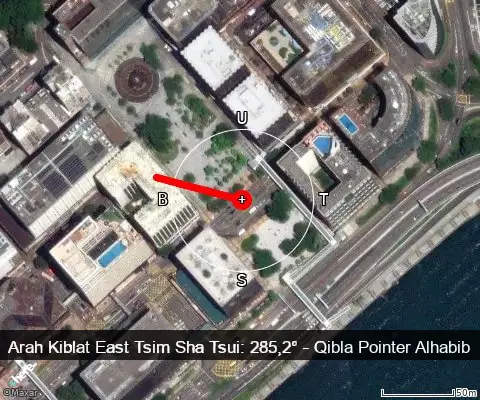 peta arah kiblat East Tsim Sha Tsui: 285,2°