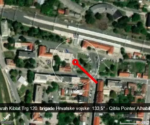 peta arah kiblat Trg 120. brigade Hrvatske vojske: 133,5°