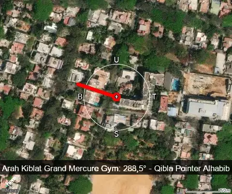 peta arah kiblat Grand Mercure Gym: 288,5°