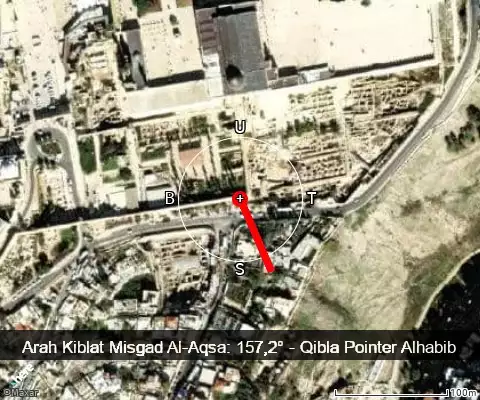 peta arah kiblat Misgad Al-Aqsa: 157,2°