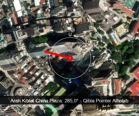 peta arah kiblat China Plaza: 285,0°