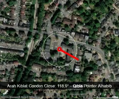 peta arah kiblat Cooden Close: 118,9°