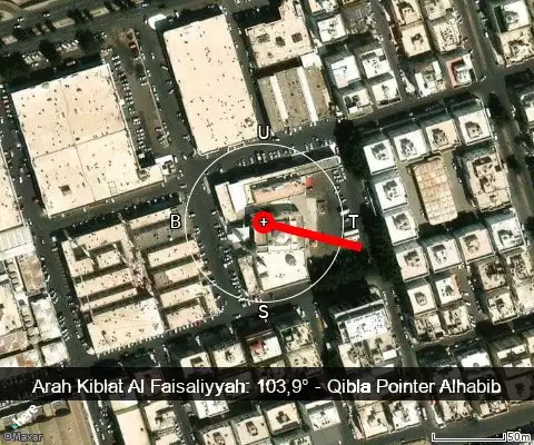 peta arah kiblat Al Faisaliyyah: 103,9°