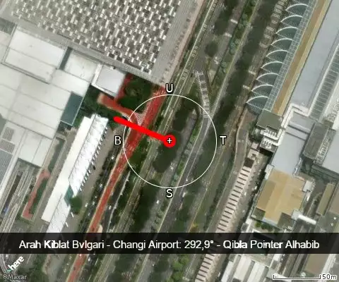 peta arah kiblat Bvlgari - Changi Airport: 292,9°
