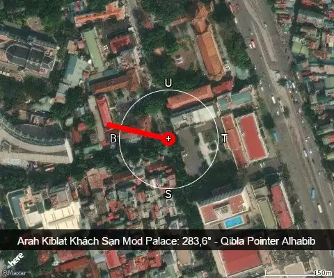 peta arah kiblat Khách Sạn Mod Palace: 283,6°