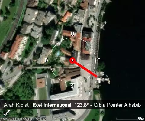 peta arah kiblat Hôtel International: 123,8°