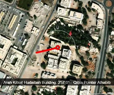 peta arah kiblat Hudaibah Building: 257,0°
