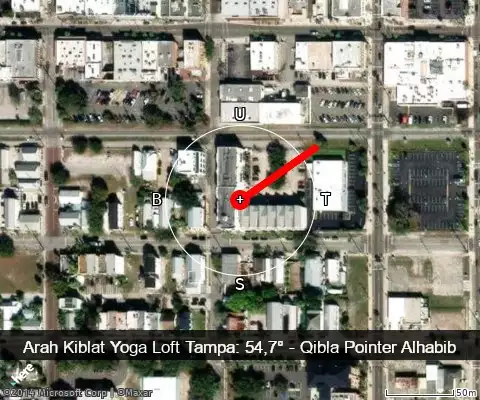 peta arah kiblat Yoga Loft Tampa: 54,7°