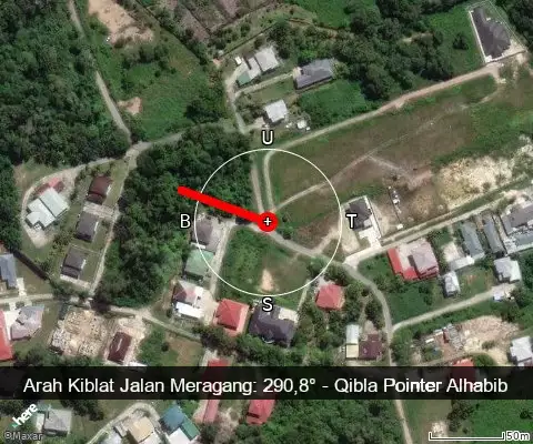 peta arah kiblat Jalan Meragang: 290,8°