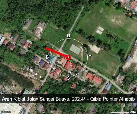 peta arah kiblat Jalan Sungai Buaya: 292,4°