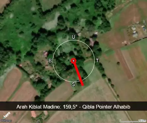 peta arah kiblat Madine: 159,5°