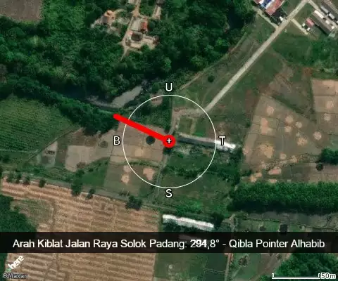 peta arah kiblat Jalan Raya Solok Padang: 294,8°