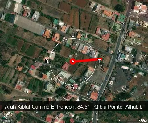 peta arah kiblat Camino El Pencón: 84,5°