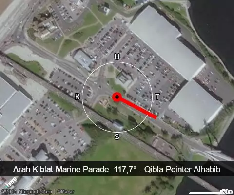 peta arah kiblat Marine Parade: 117,7°