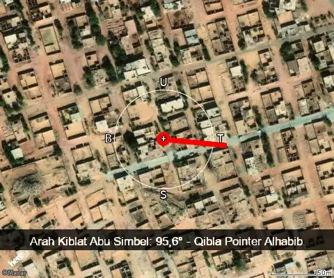 peta arah kiblat Abu Simbel: 95,6°