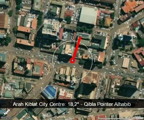 peta arah kiblat City Centre: 18,2°